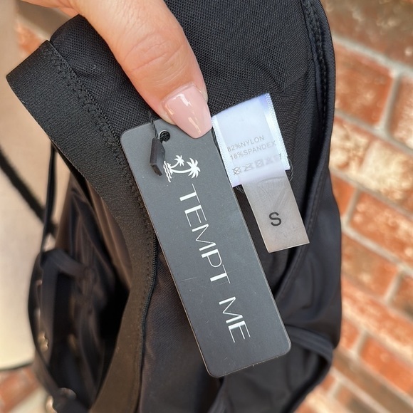 Tempt Me Solid Black Criss Cross Back Swim Tankini Top Women's Size Small - Picture 5 of 6